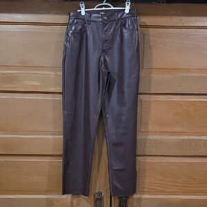 Express Slim Straight Faux Leather Pants in Dark Brown